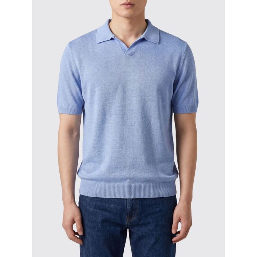 120% Lino Polo Shirt Men Blue